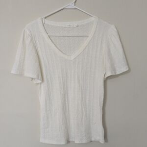 Lush Cream V‑Neck Short Sleeve Ribbed Top